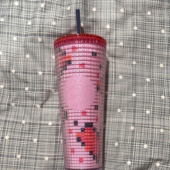 Starbucks Other - Starbucks Pink and Red Textured Tumbler with Straw